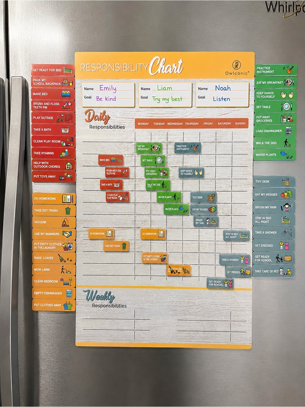 Owlconic Magnetic Responsibility Chore Chart 40 Task Magnets Dry Erase